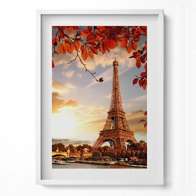 Obraz v rámu dekorativní Eiffelova věž mezi listy
