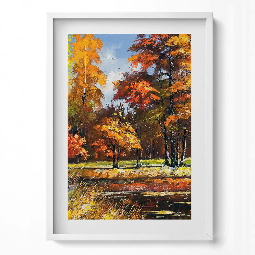 Obraz v rámu dekorativní Malovaný podzim a řeka