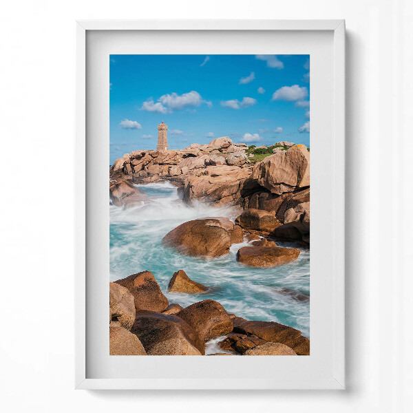 Obraz v rámu dekorativní Voda, skály a maják