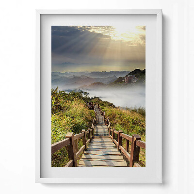 Obraz v rámu dekorativní Pohled na schody v horách