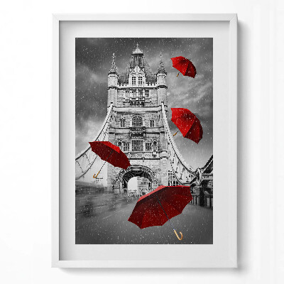 Obraz v rámu dekorativní Červené deštníky na London Bridge