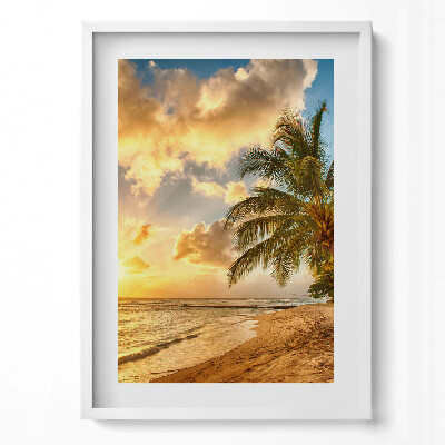 Obraz v rámu dekorativní Palmy pláž a moře při západu slunce