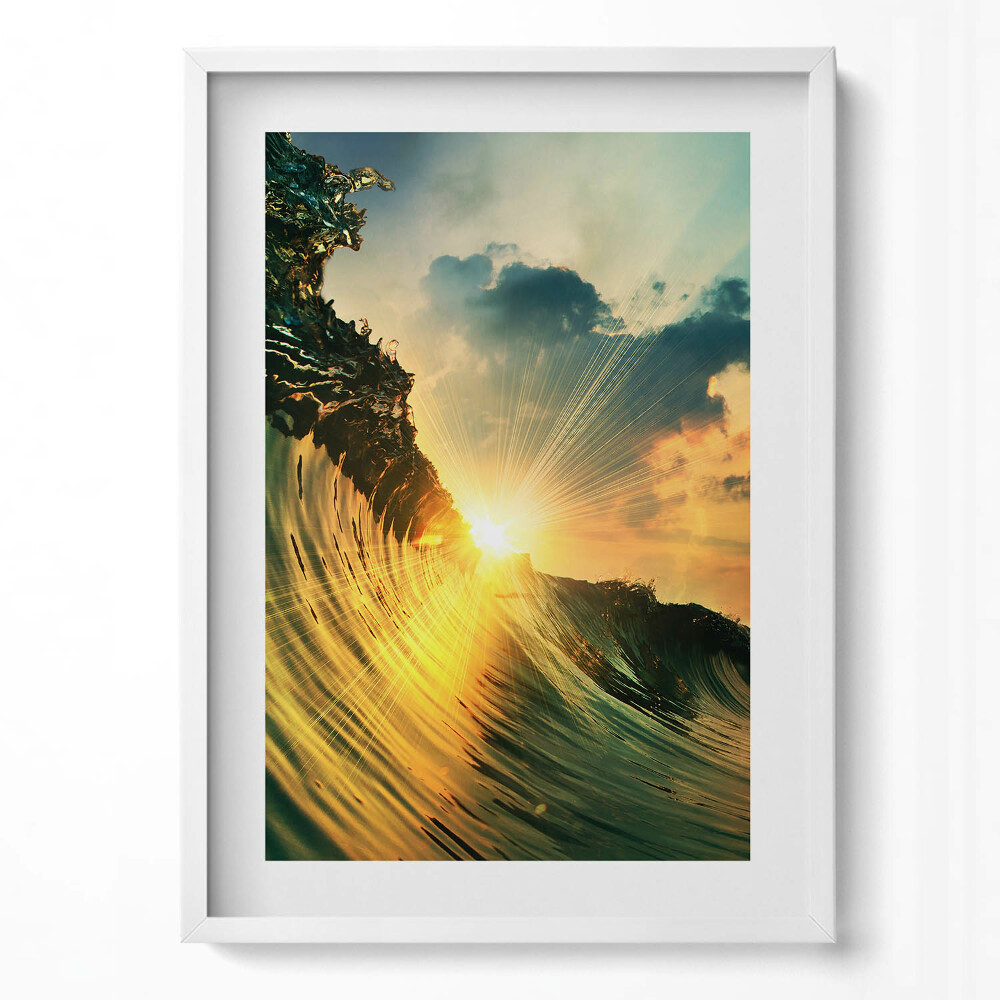 Obraz v rámu dekorativní Vlna na moři a západ slunce