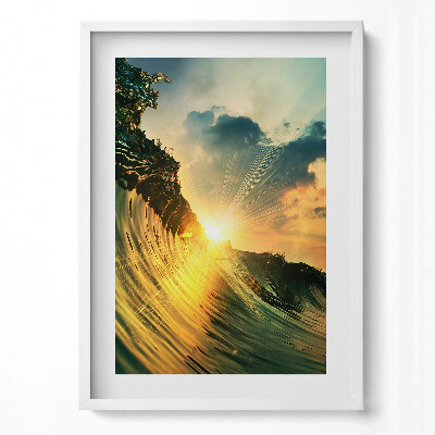 Obraz v rámu dekorativní Vlna na moři a západ slunce