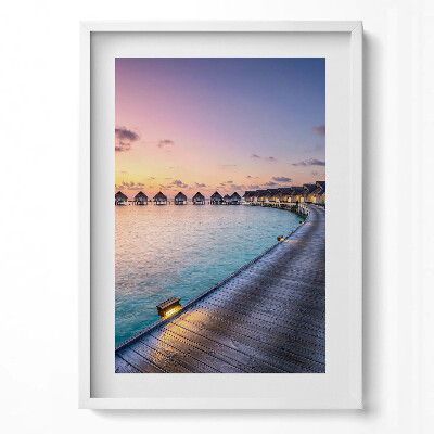 Obraz v rámu dekorativní Západ slunce na Maledivách