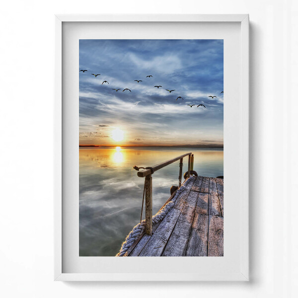 Obraz v rámu dekorativní Západ slunce u jezera