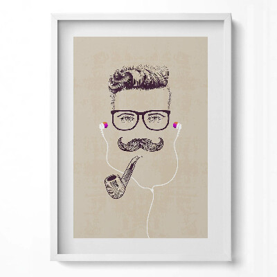 Obraz v rámu dekorativní Muž s dýmkou a sluchátky