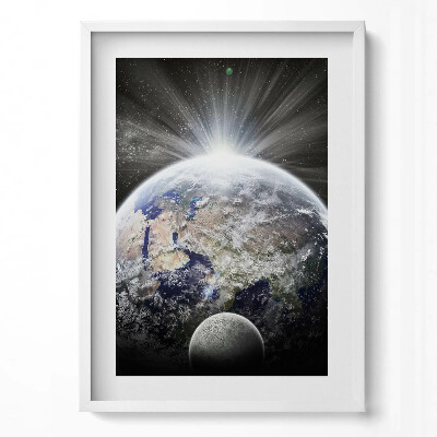 Obraz v rámu dekorativní Pohled na Zemi a Měsíc