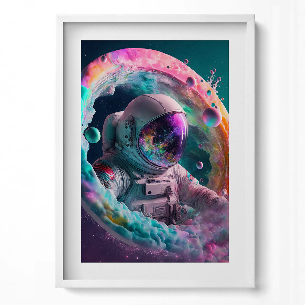 Obraz v rámu dekorativní Kosmonaut barevné mraky