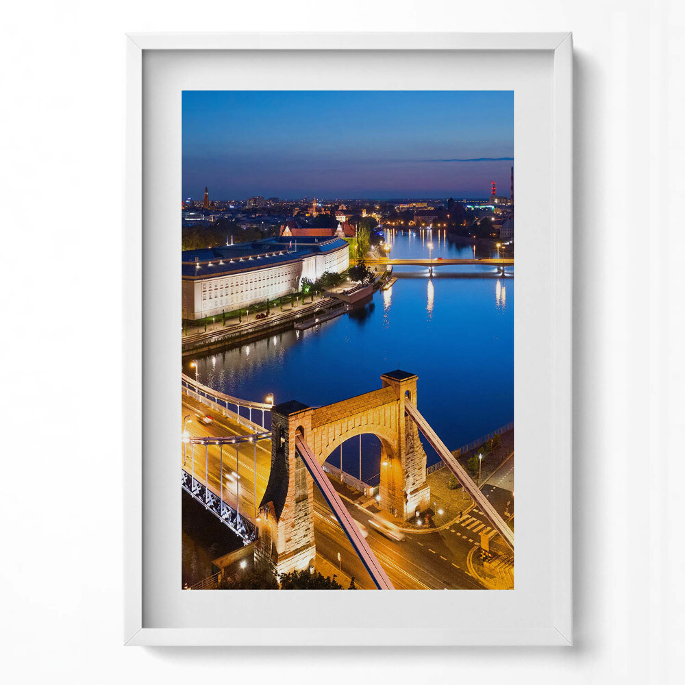 Obraz v rámu dekorativní Město v noci Wrocław