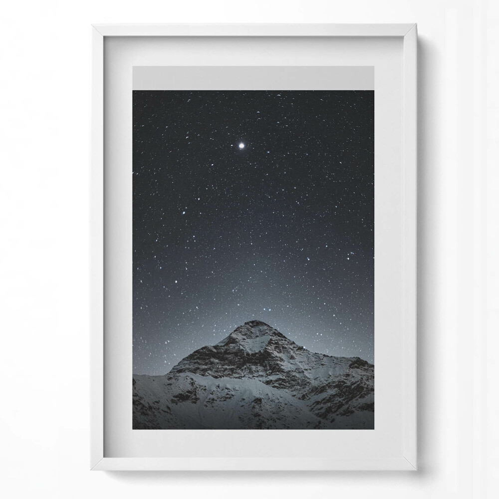 Obraz v rámu dekorativní Hora za hvězdné noci