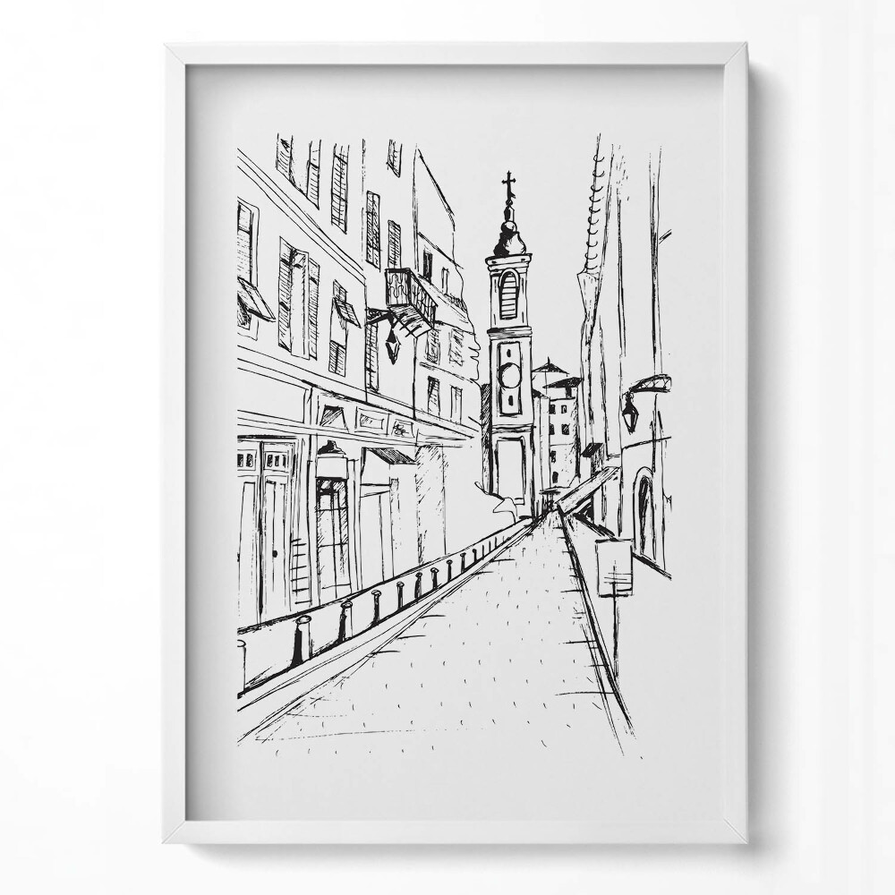 Obraz v rámu dekorativní Kresba města Provence