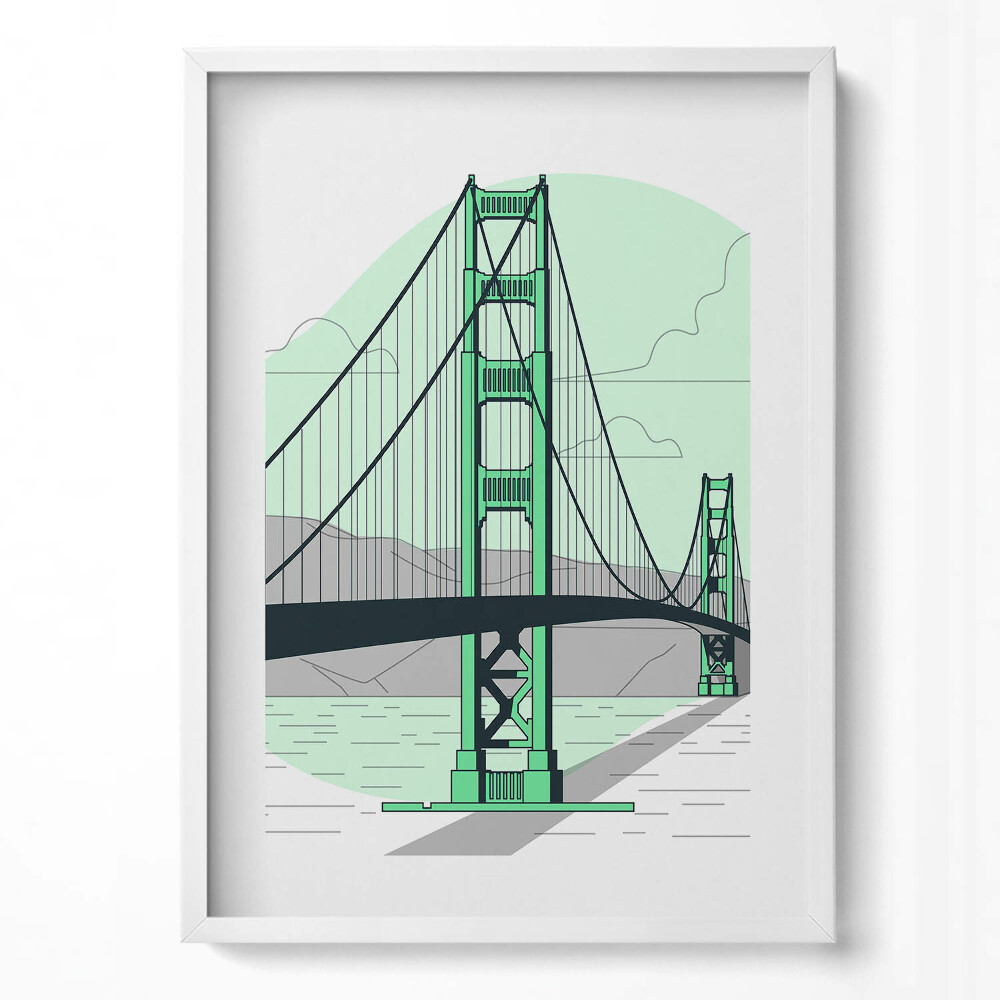 Obraz v rámu dekorativní Kresba mostu Golden Gate
