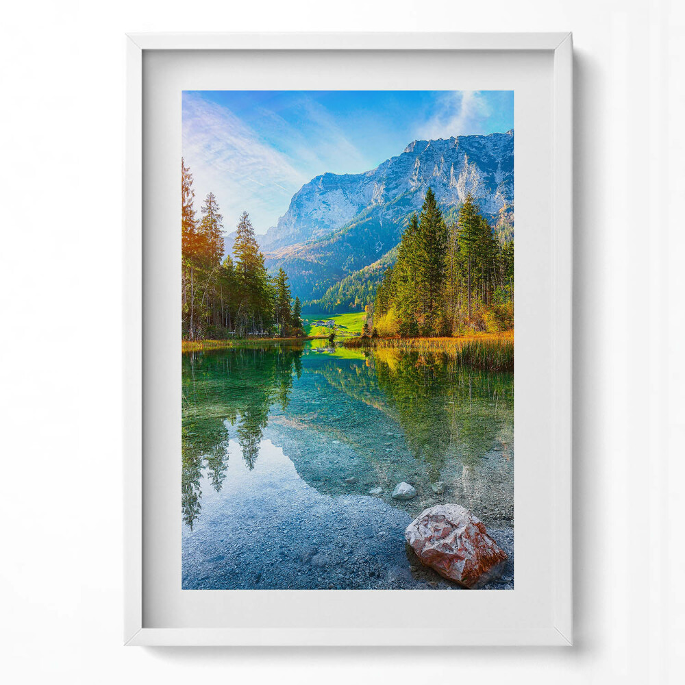 Obraz v rámu dekorativní Říční horská krajina