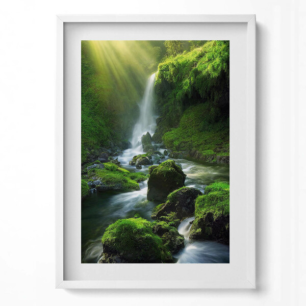 Obraz v rámu dekorativní Vodopád a skály