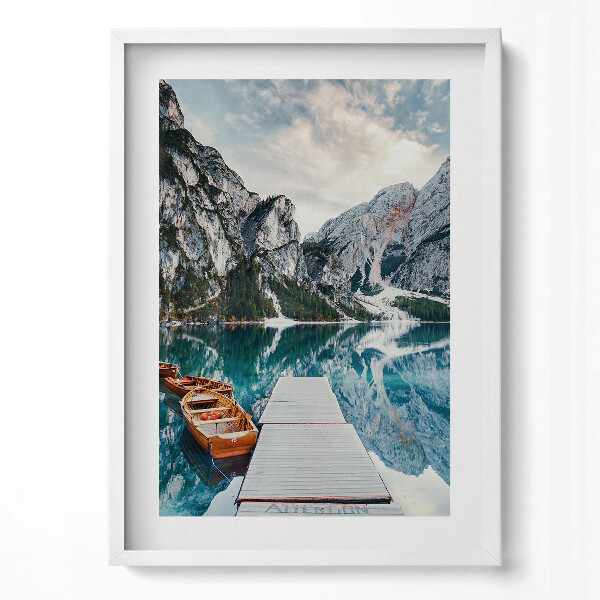 Obraz v rámu dekorativní Loď na jezeře v horách