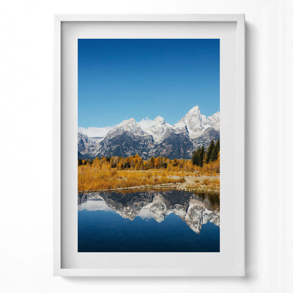 Obraz v rámu dekorativní Horské jezero a podzimní stromy