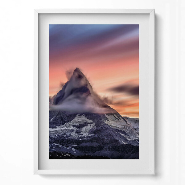 Obraz v rámu dekorativní Osamělá hora při západu slunce