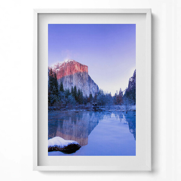 Obraz v rámu dekorativní Zimní krajina jezera