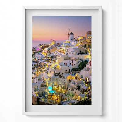 Obraz v rámu dekorativní Architektura Santorini ve večerním Řecku