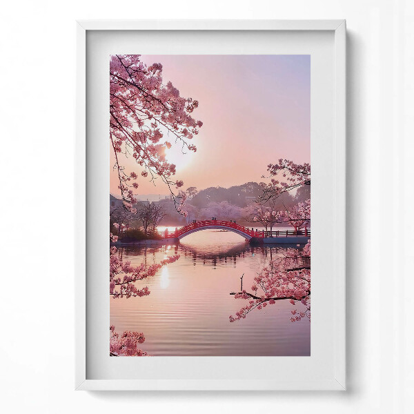 Obraz v rámu dekorativní Třešňové květy a most - japonský styl