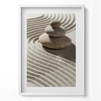 Obraz v rámu dekorativní Hromada kamenů na zenovém písku