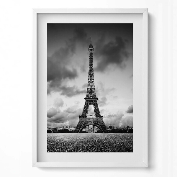 Obraz v rámu dekorativní Černobílá krajina Francie s Eiffelovou věží