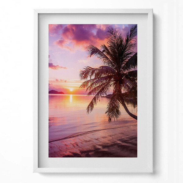 Obraz v rámu dekorativní Palma na pláži při západu slunce