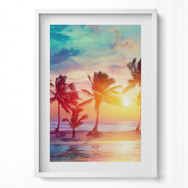 Obraz v rámu dekorativní Miami palmy při východu slunce