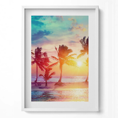 Obraz v rámu dekorativní Miami palmy při východu slunce