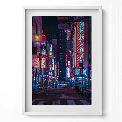 Obraz v rámu dekorativní Asijské město v noci