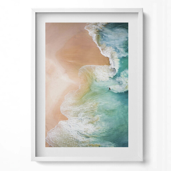 Obraz v rámu dekorativní Mořské vlny a pláž z ptačí perspektivy