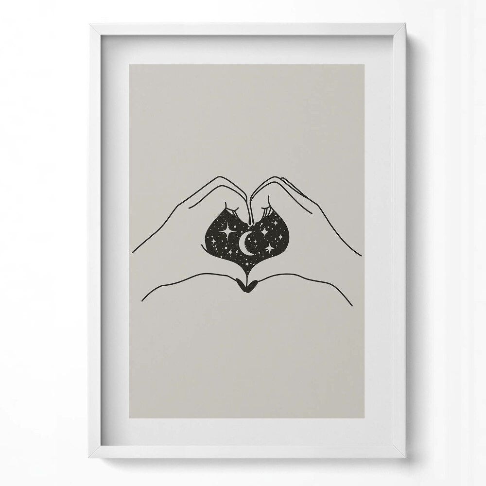 Obraz v rámu dekorativní Srdce z palmy a kosmu - ilustrace