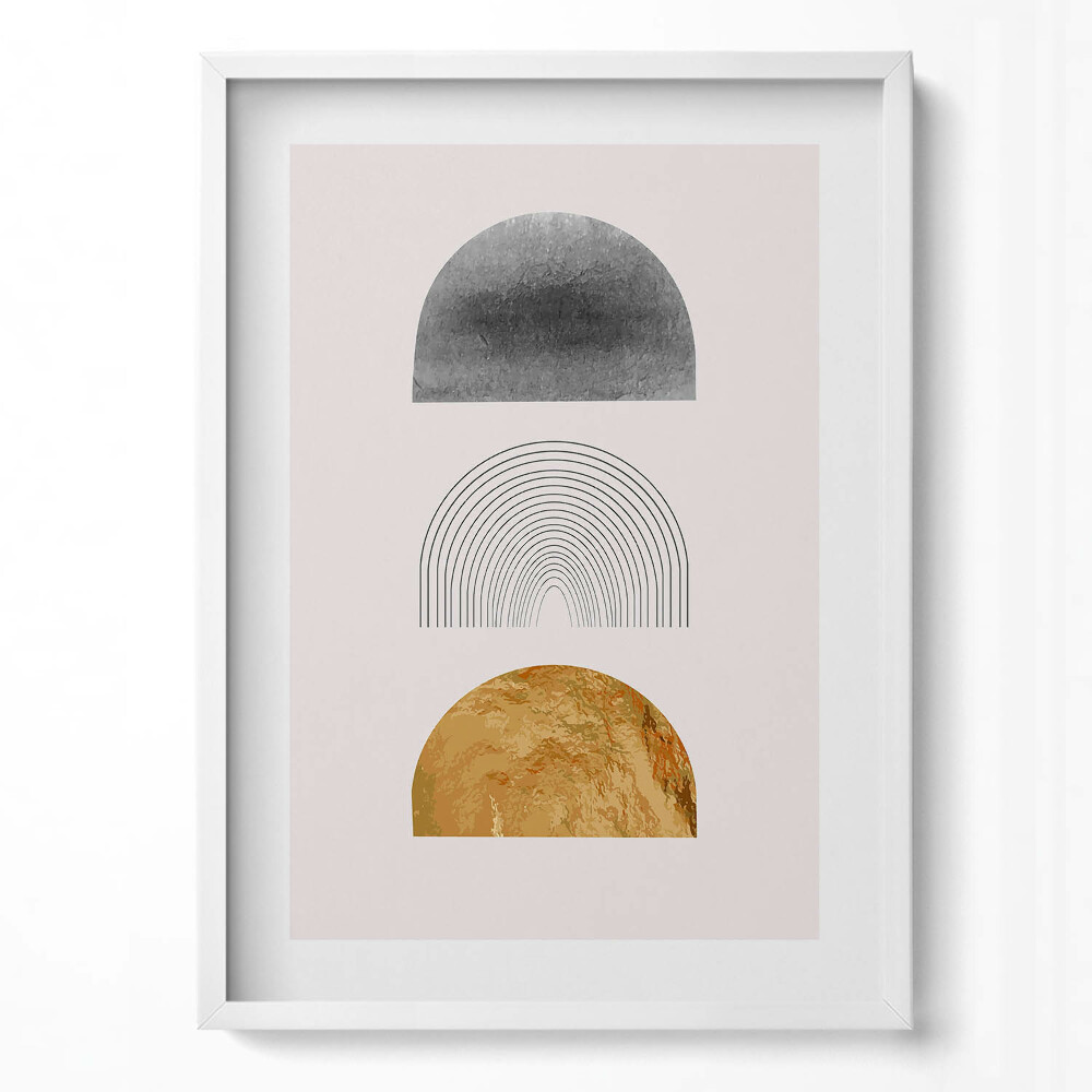 Obraz v rámu dekorativní Boho abstraktní minimalistické tvary se zlatem