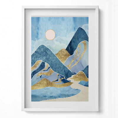 Obraz v rámu dekorativní Abstraktní krajina hor a slunce