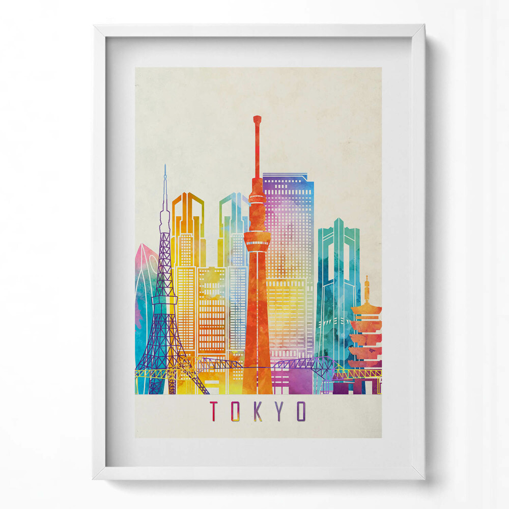 Obraz v rámu dekorativní Barevné ilustrace města Tokia v Japonsku