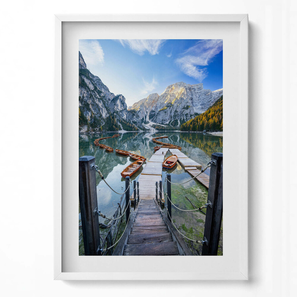 Obraz v rámu dekorativní Lodě na horské jezero