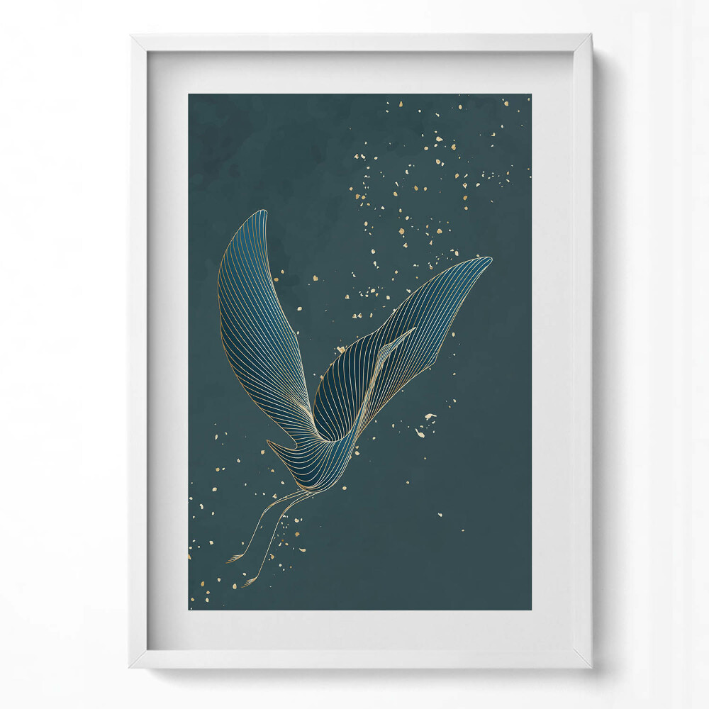 Obraz v rámu dekorativní Abstraktní jeřáb ve zlatě