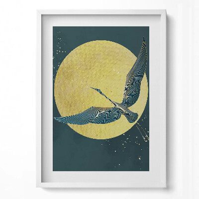 Obraz v rámu dekorativní Abstraktní jeřáb na zlatém slunci