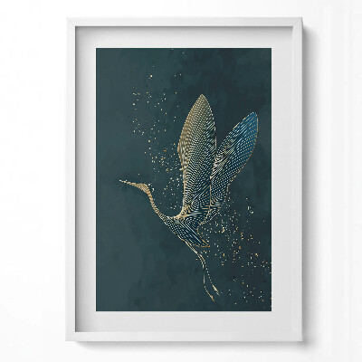 Obraz v rámu dekorativní Abstraktní jeřáb ve zlatě