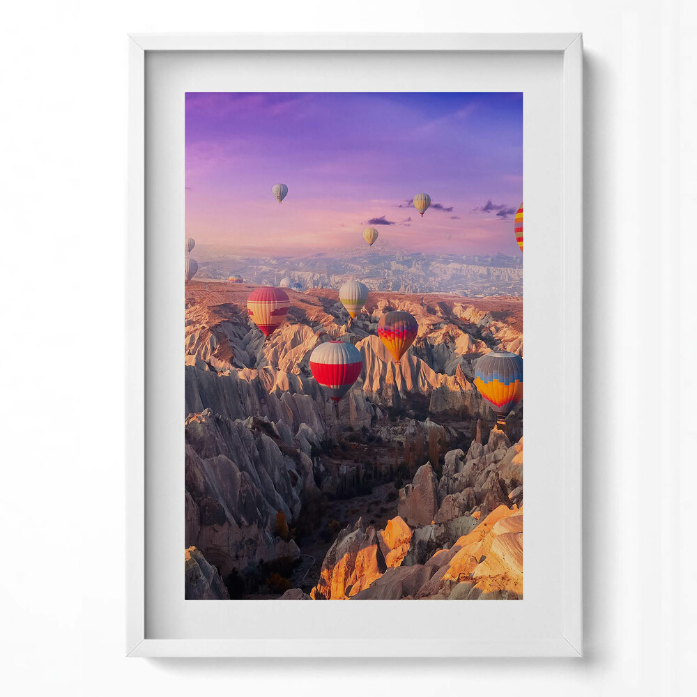 Obraz v rámu dekorativní Balónky létající nad kaňonem