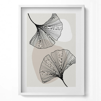 Obraz v rámu dekorativní Lineární listy ginkga v boho stylu