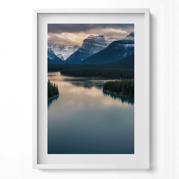 Obraz v rámu dekorativní Krajina řeky lesů a hor