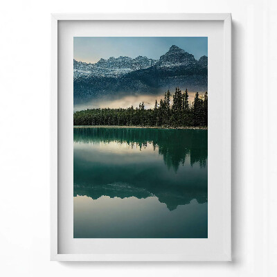 Obraz v rámu dekorativní Krajina lesní jezero a hory