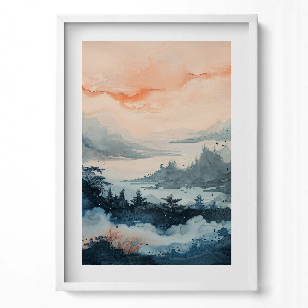 Obraz v rámu dekorativní Abstraktní krajina hor a lesů