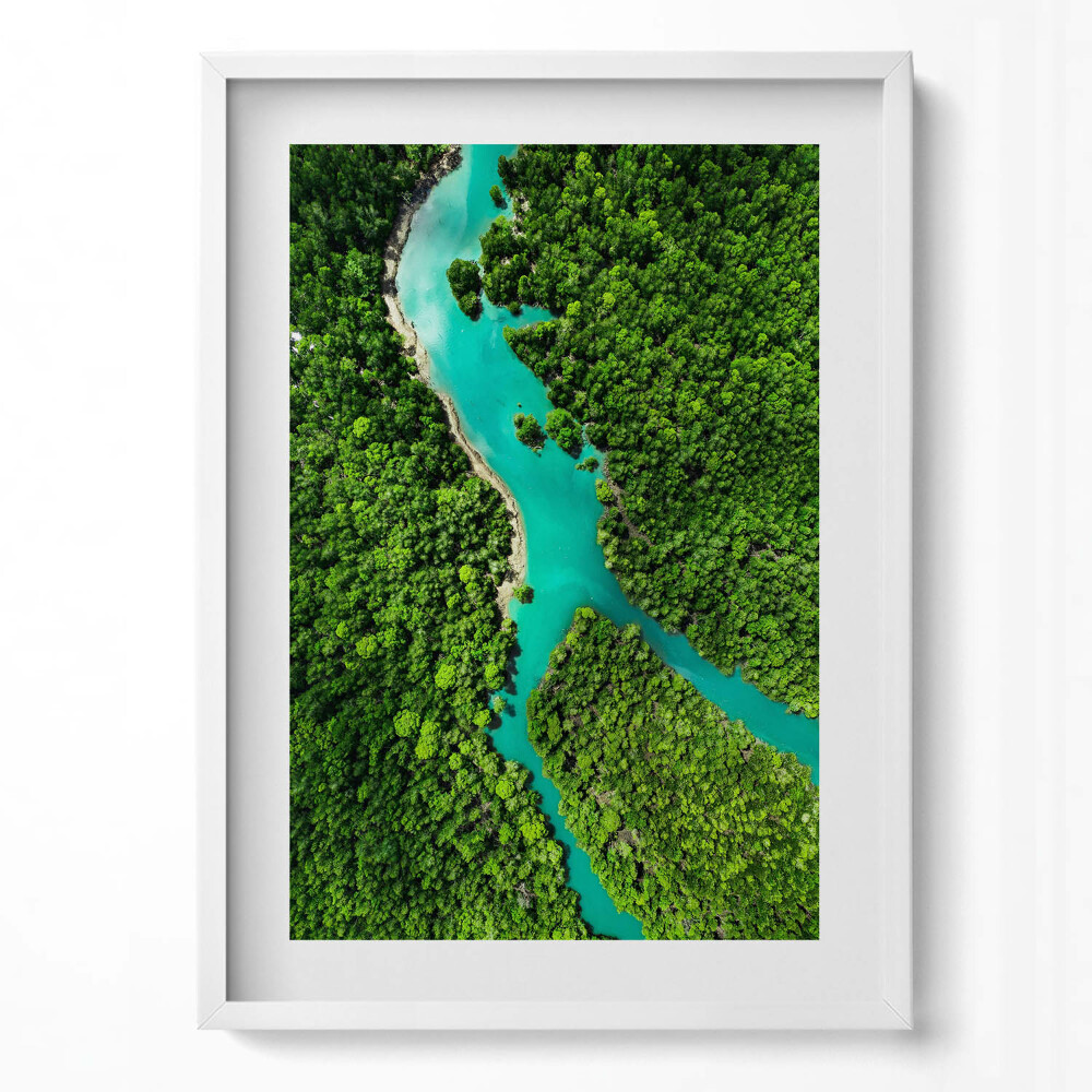 Obraz v rámu dekorativní Řeka v tropických lesích z ptačí perspektivy