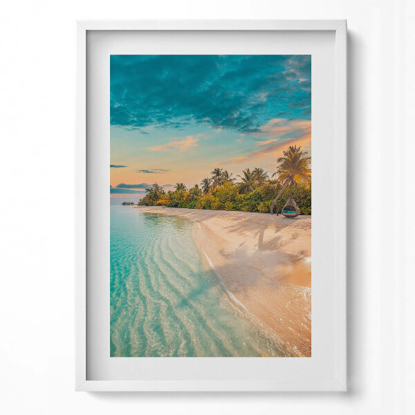 Obraz v rámu dekorativní Letní pohled na palmovou pláž a moře