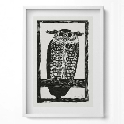 Obraz v rámu dekorativní Kresba sovy na větvi