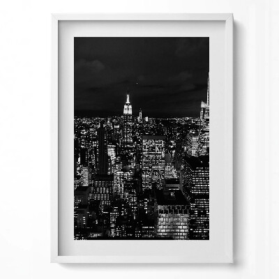 Obraz v rámu dekorativní Černobílé panoráma města v noci
