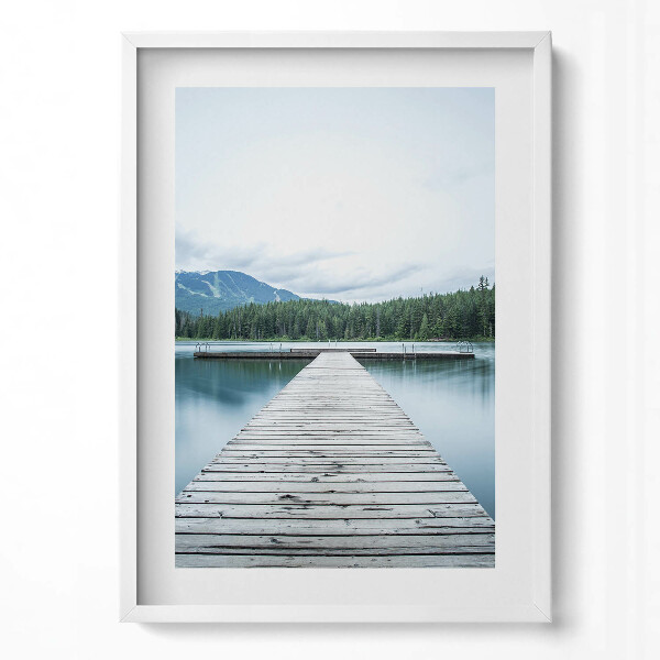 Obraz v rámu dekorativní Dřevěné molo na jezeře v horách
